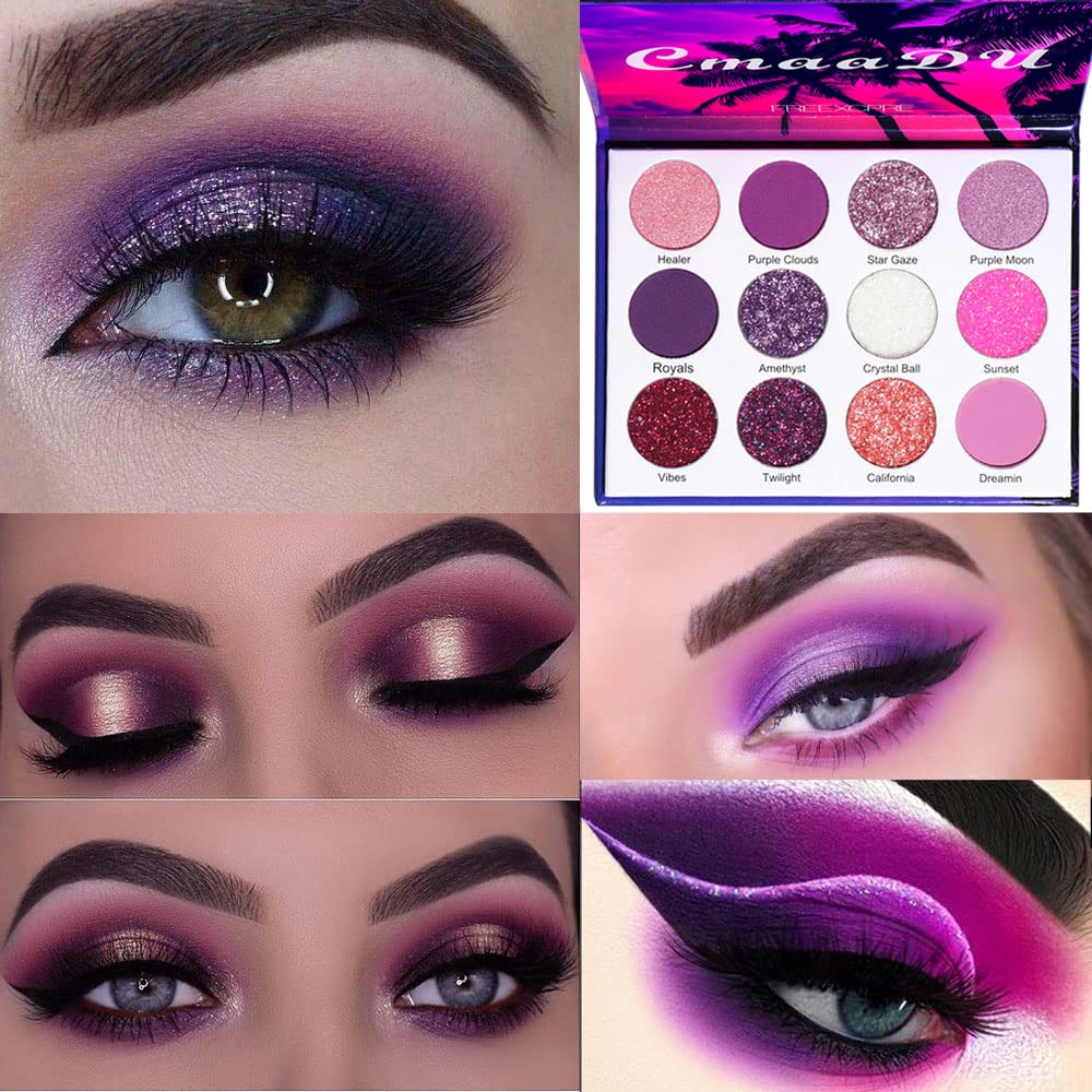 BINGBRUSH 12 väriä Glitter violetti vaaleanpunainen halpa silmävarjo meikki paletti,kirkas korkea pigmentti metalli Shimmer Rainbow Värikäs painaa silmävarjo silmämeikki Setti tyttöjä