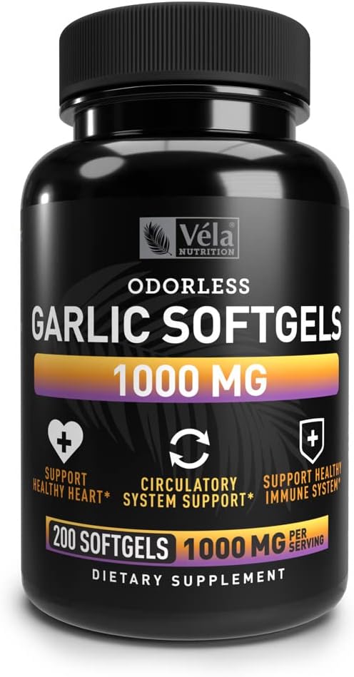 Odorless Garlic Supplement | 1000 mg per servering | Stöd hjärthälsa, cirkulation och immunsystem | GMP Certified, Non-GMO, 3rd Party Tested | 200 kapslar