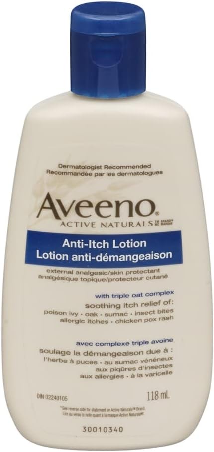 Aveeno Anti-Itch voidetta, jossa on Calamiinia ja kauraa, ihosuojaa nopeasti vaikuttavalle kutinalle Myrkky-Ivystä, Hyönteislihasta, Chick Poxista ja allergisesta kutinasta, 4 fl. oz