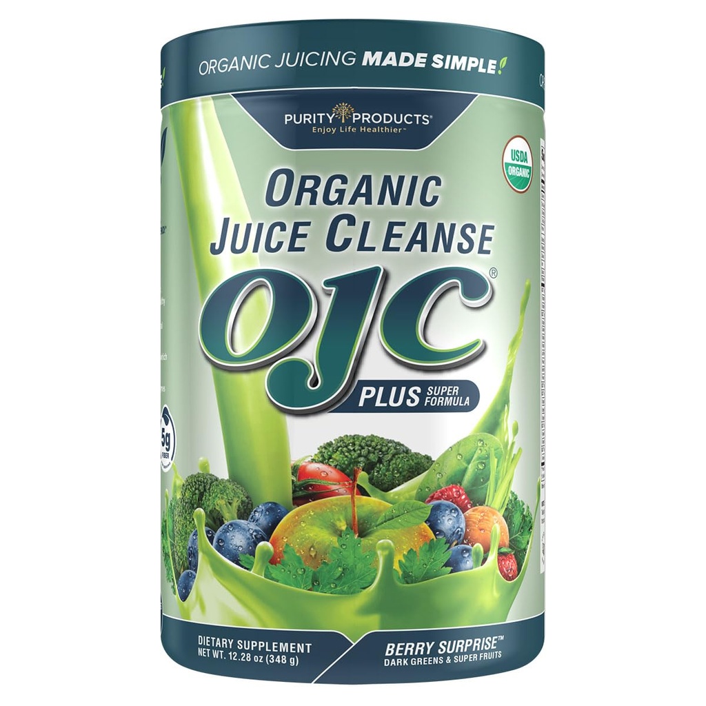 Certified Organic Juice Cleanse OJC Plus Berry Yllätys - Puhtaus Tuotteet - 30+ Organic kasviksia ja hedelmiä - 5 grammaa kuitua - Edistää energiaa ja ruoansulatusta - 12.28 oz - 348 g - 30 tarjoilua