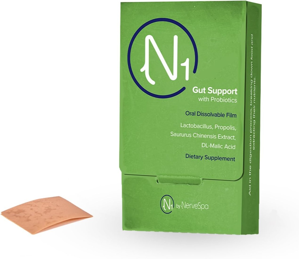 M PAIN MANAGEMENT TECHNOLOGIES Gut Support med Probiotics Oral Dissolvable Film N1 av NerveSpa - Förbättra Digestion, Foundational Probiotics, Förbättra Nutrient Absorption, 10 Filmer/Box