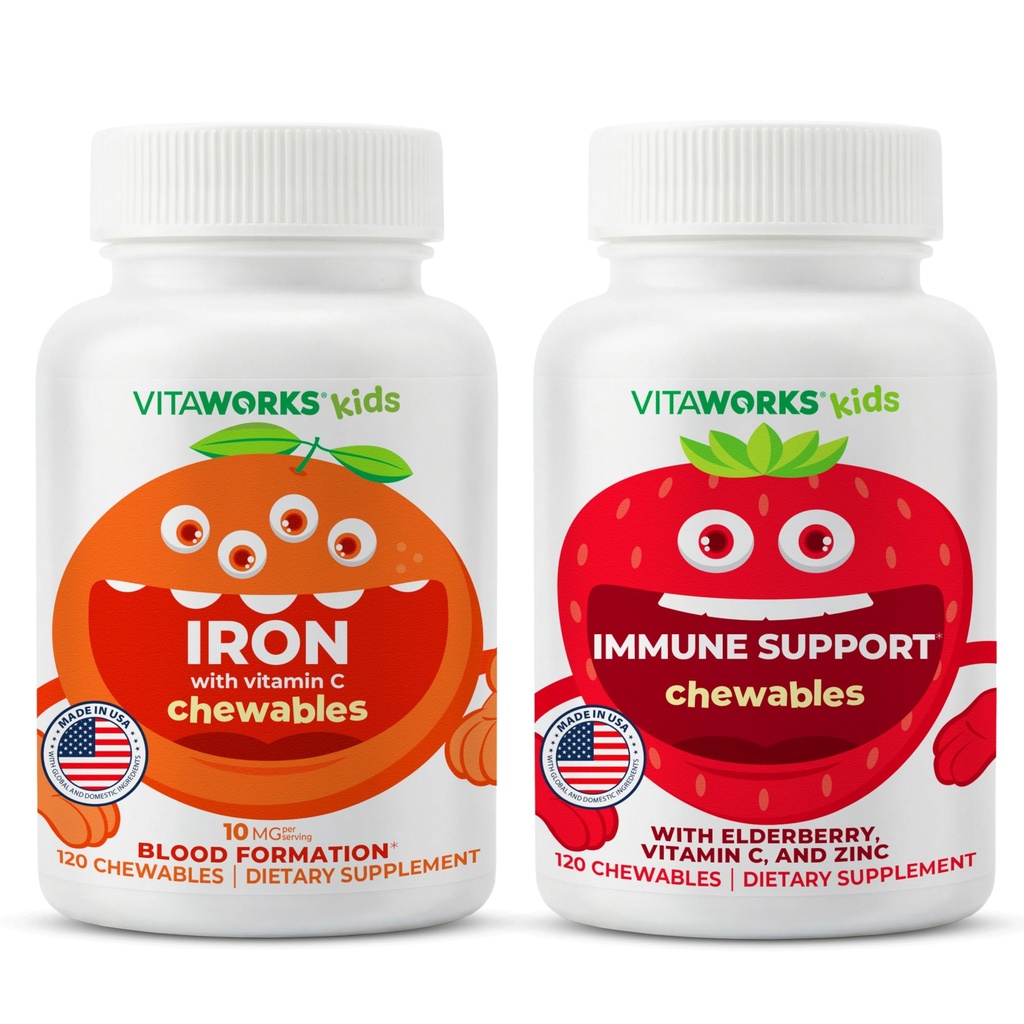 Lapset Silitysrauta 10mg + C-vitamiini Purukumi + Elderberry + Sinkki + C Pureskella Bundle