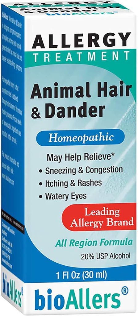 NaturalCare Animal Hair och Dander Homeopathic Liquid Drops av bioAllers, 1 Fl Oz | Kan ge stöd genom Sinus Congestion, Sneezing & Runny Nose, Itchy, Watery Eyes