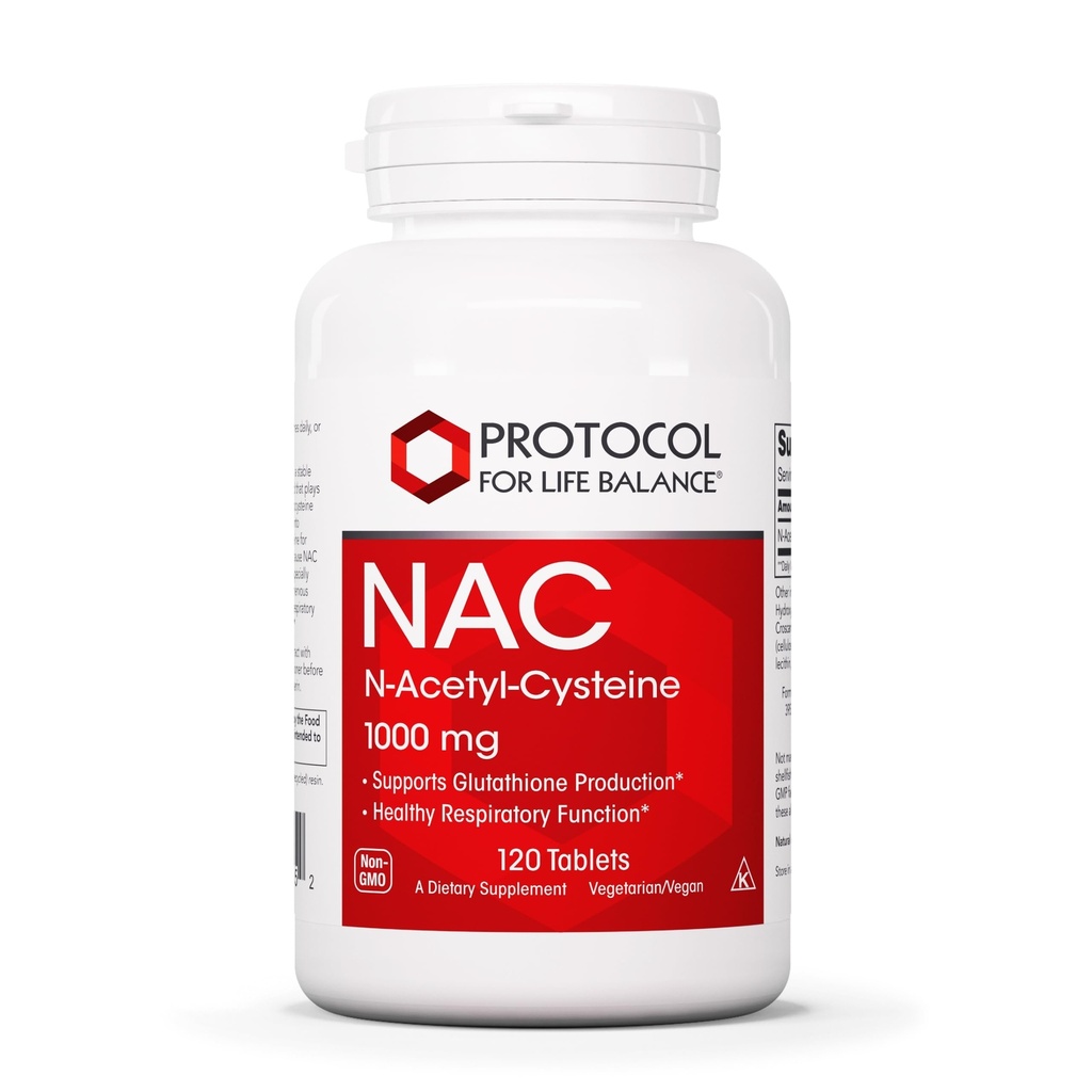 PROTOCOL FOR LIFE BALANCE NAC N-Acetyl Cysteine 1000mg - Glutathione Production & Respiratory Function - 120 flikar