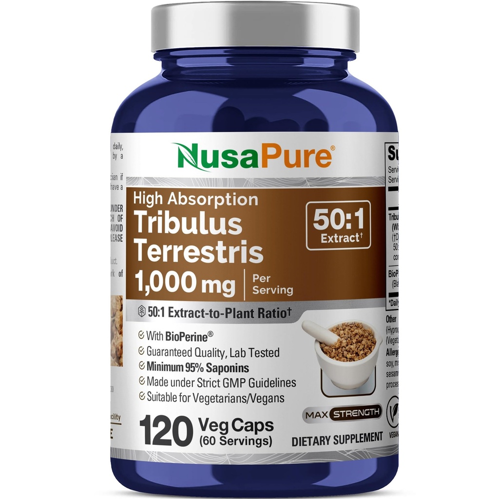 NusaPure Tribulus Terrestris 50:1 Uute, 1000 mg, mikä vastaa 50 000 mg... 120 Veggie Caps...