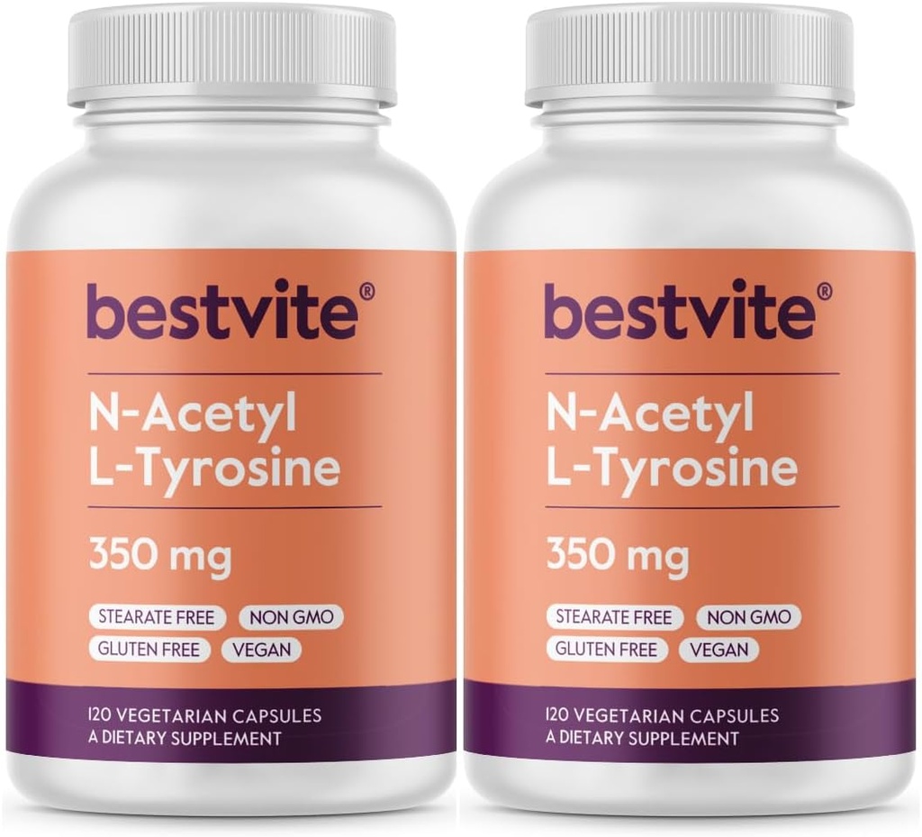 BESTVITE N-Acetyl L-Tyrosine 350mg (NALT) (240 kapslar) (120 x 2) - No Stearates - Non GMO - Gluten Free