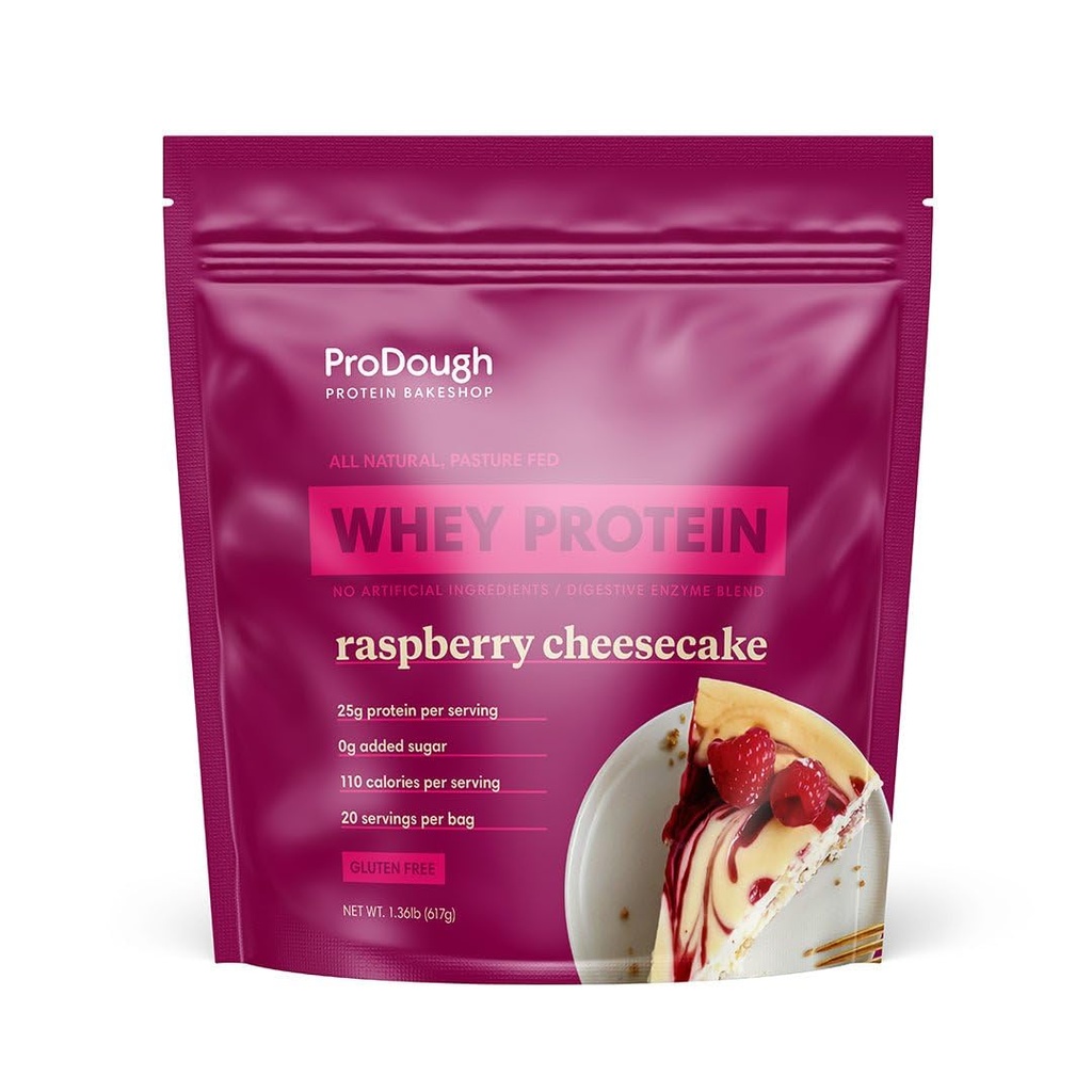 ProDough Gourmet Whey Isolate Hydrolized Protein Powder för Shake Mix- Easy Digest Enzyme Blend, 25g Protein per Servering, naturliga ingredienser, Gluten Free, Keto Friendly (Rasberry Cheesecake)