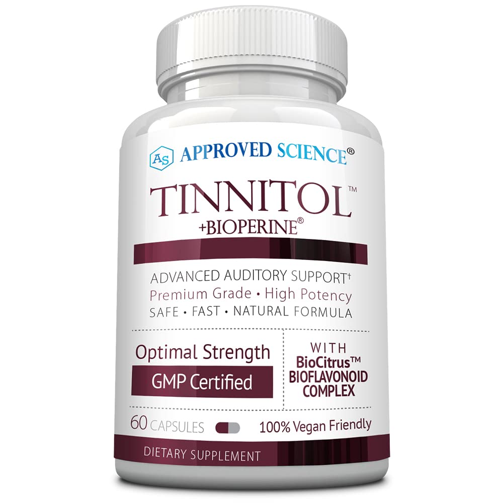 Godkänd vetenskap Tinnitol - Tinnitus Support Supplement - Ease Ringing i öronen - öka inre öronhälsan - 60 kapslar - tillverkade i USA