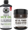 Vasen Coast Performance 100% Coconut MCT Oil Liquid, 32oz + Chocolate Keto MCT Powder, Collagen & Prebiotic Fiber, 16oz