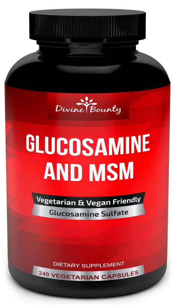 Divine Bounty Glukosamiini Sulfaatti Supplement (2000mg per Serving) MSM - 240 Pieni kasvissyöjä Kapselit - Ei simpukoita tai haitallisia lisäaineita