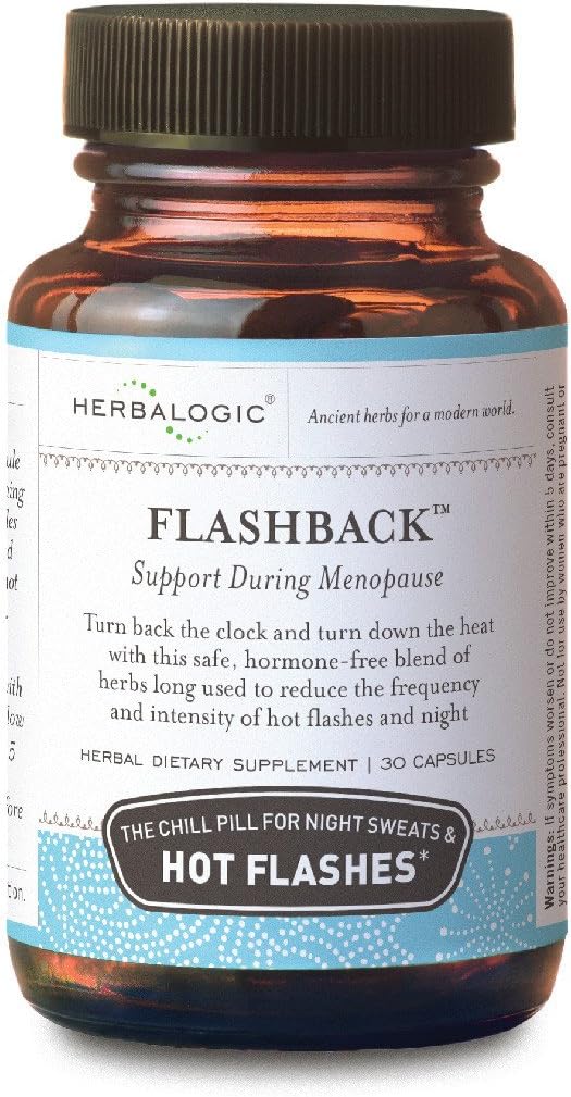 Herblogic - Flashback Herb Capsules - Natural Relief for Menopausal Hot Flashs, Night Heats, Unettomuus, Ärtyvyys & Mood Swings - 30 Cap Count