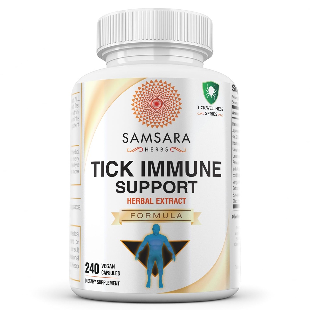 Samsara Herbs Tick Immuunituki - Japanese Knotweed, Kissankynsi, Andrographis, Cryptolepis, Sarsaparilla, Resveratrol, Tick Bite Tuki 240 kapselia