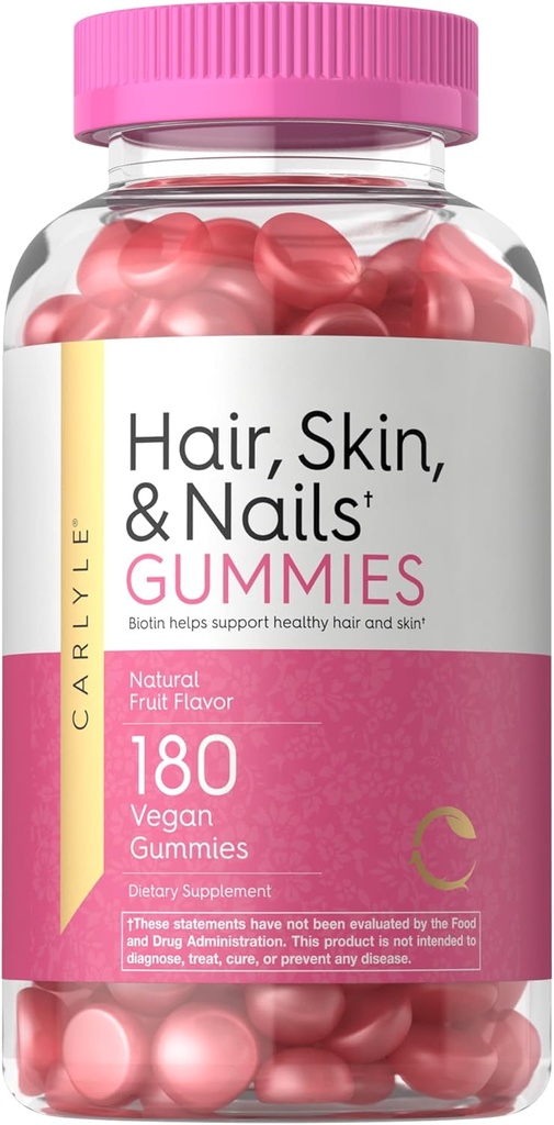 Carlyle Hair Skin och Nails Vitamins | 180 Vegan Gummies | Frukt smaksatt tillskott för män och kvinnor | med Biotin | Non-GMO & Gluten Free
