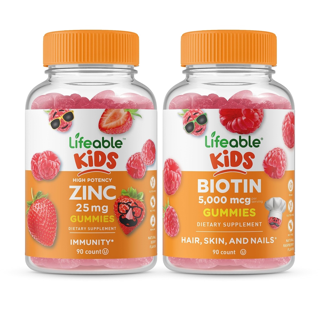 Elinkelpoinen Sinkki 25mg Lapset + Biotin Lapset, Gummies Bundle - Suuri maistaminen, vitamiini täydentää, Gluteeniton, GMO vapaa, purukumi