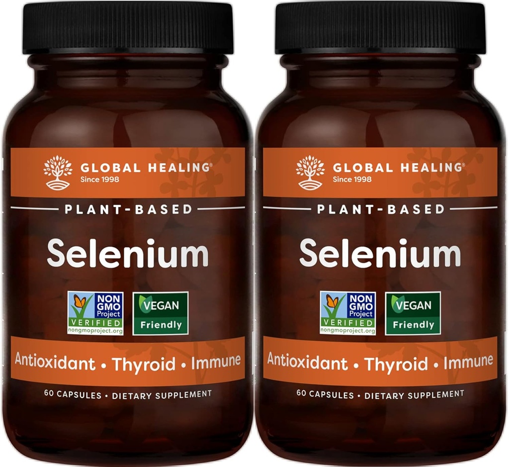 Global Parannuskeskus Selenium 200mcg 2-Pack, Pure Selenium Supplement with Organic Ingrediences, Antioksidantteja Kilpirauhasen & Immuuniterveyden miesten & naisten - enemmän kuin Selenium 100 mcg (60 kapselia)