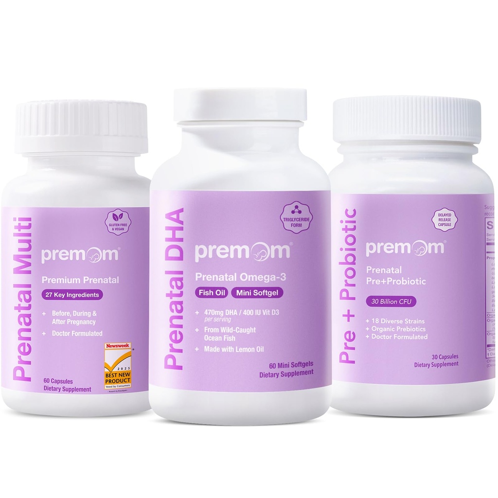 Premom Prenatal Probiotics + Prenatal DHA Fish Oil + Prenatal Formel Vitamin