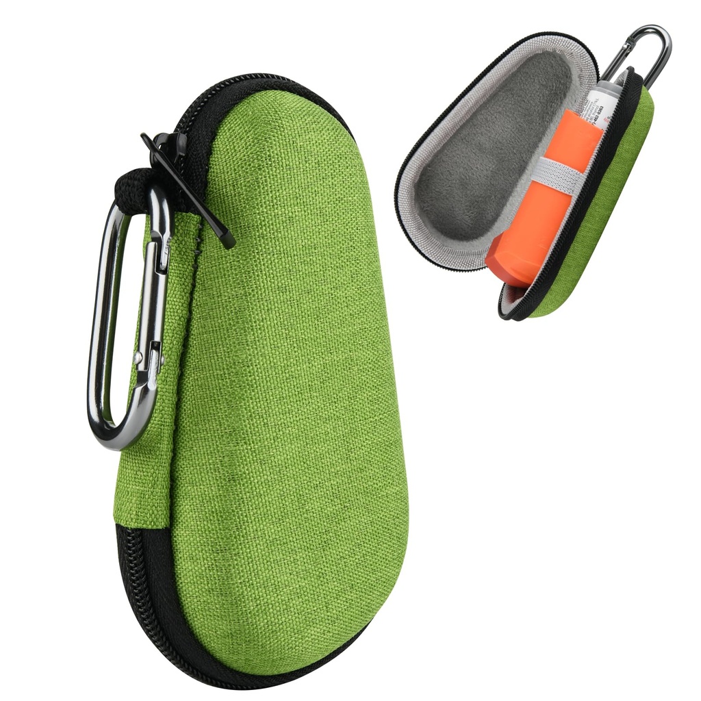 Beautyflier Astma Inhaler Travel Case, Kannettava vetoketju Carry Case for Inhaler with Clip-On Carabiner, EVA Travel Kätevä aikuisten ja lasten suojain, Inhalaattori ei mukana (4IN, vihreä)