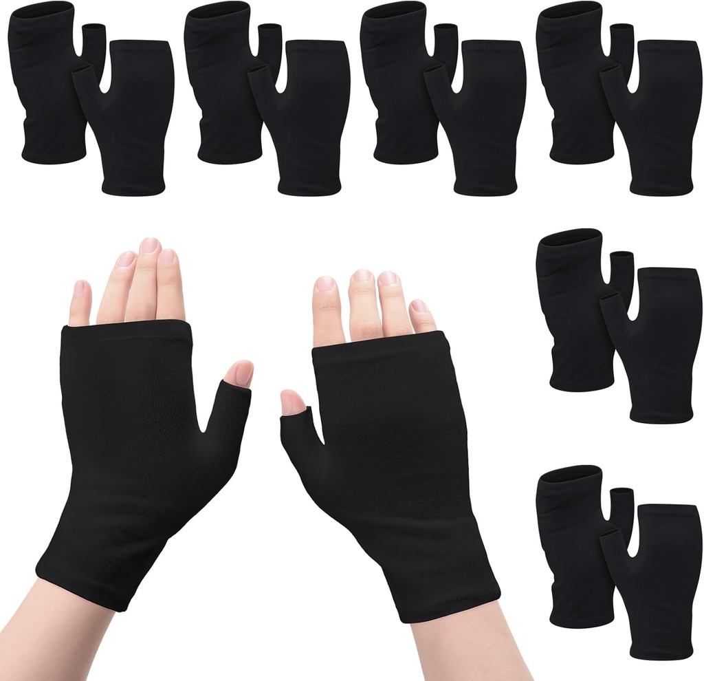 6 Par Fingerless Eczema Gloves Moisturizing för vuxna bomull över natten torra händer (Black)