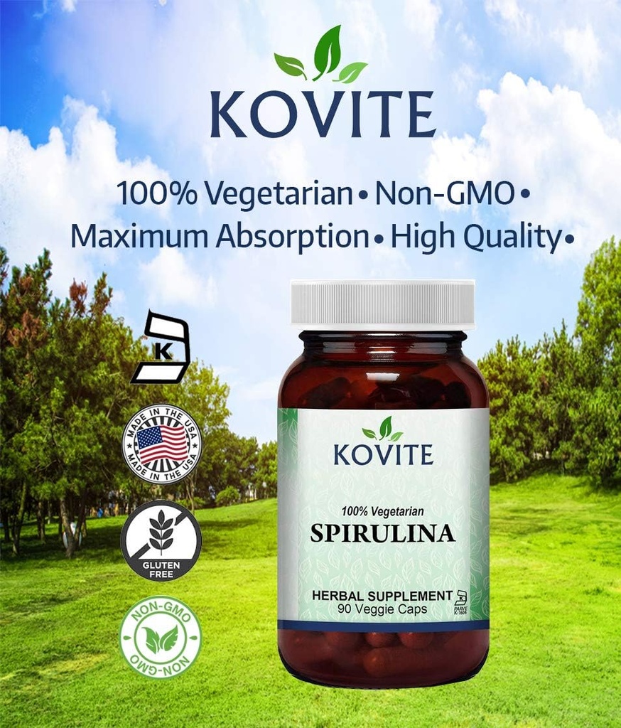 Spirulina kapslar - 90 vegetabiliska kapslar - har 450 mg Organic Spirulina Powder - Kosher & Vegan