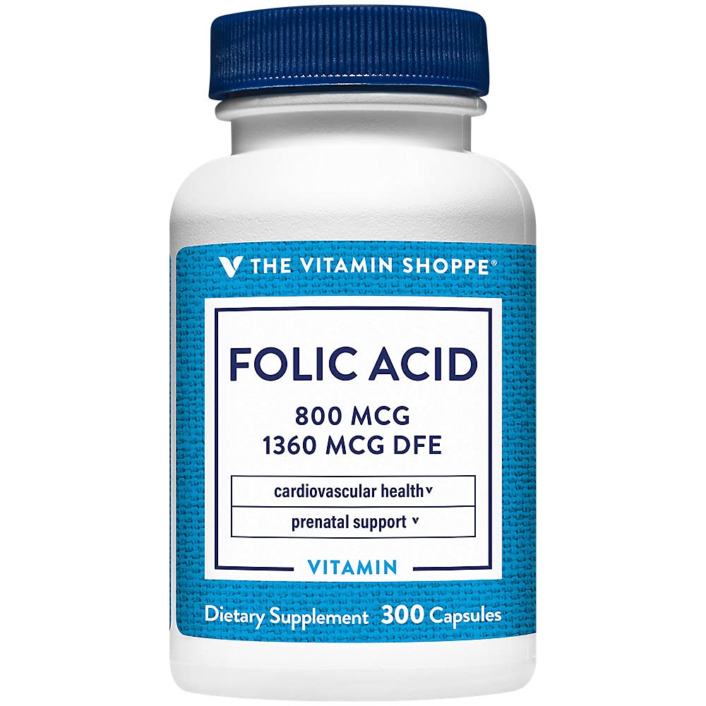 Vitamin Shoppe Folic Acid 800MCG, stöder Prenatal & Fetal Development (300 kapslar)