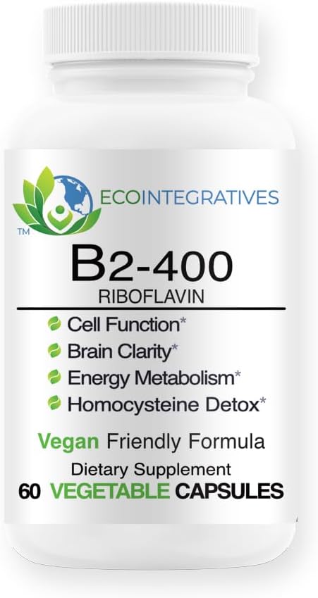 B2-400 Puhdas Riboflaviini - Hermoston terveys, Homokysteiini Detox, Kardiovaskulaari, auttaa lisäämään energiaa, mielen kirkkautta, aineenvaihduntaa ja solujen toimintaa (60, ei makua)
