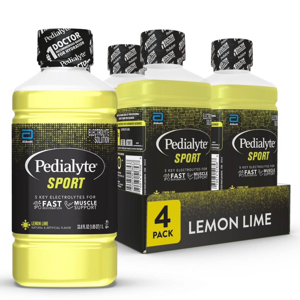 Pedialyte Sport Electrolyte Drink, nopea nesteytys 5 avain Electrolyyttejä lihasten tukea ennen, aikana, & jälkeen harjoituksen, sitruunan lime, 1 Liter, pakkaus 4