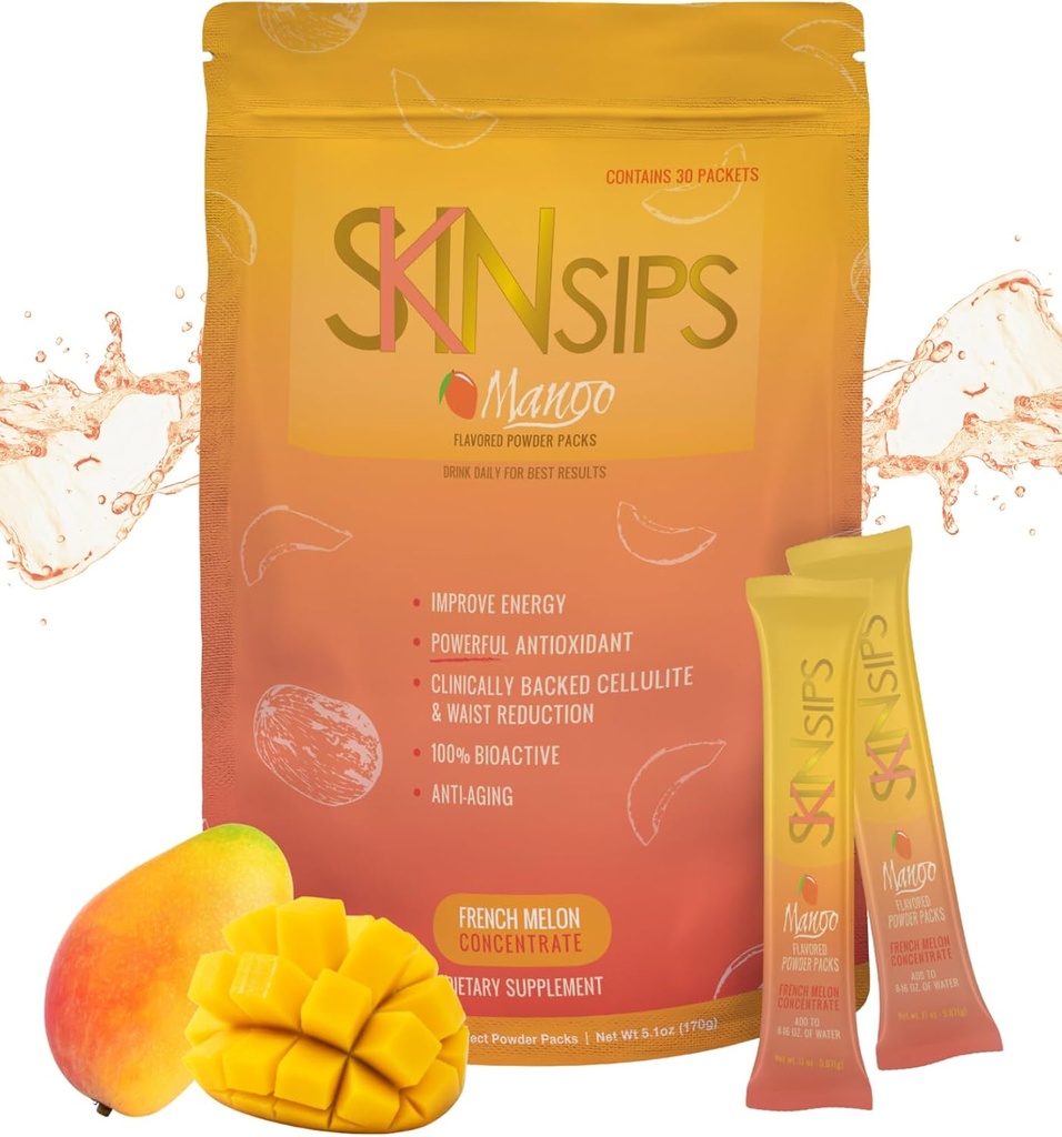 Skin Health & Energy Boost Drink Mix- Sugar Free, SOD B (TM), Antioxidanter från French Melon Concentrate, On The Go Stick Packs, Mango, 30 Pack