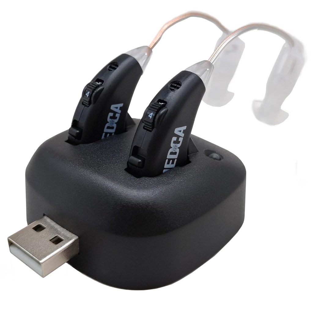 Digitaaliset kuulovahvistimet - Ladattava Premium BTE Personal Sound Splifier Pari USB-kannella, korvakuulon lisälaite laitteet pitkä kestävä akku, musta