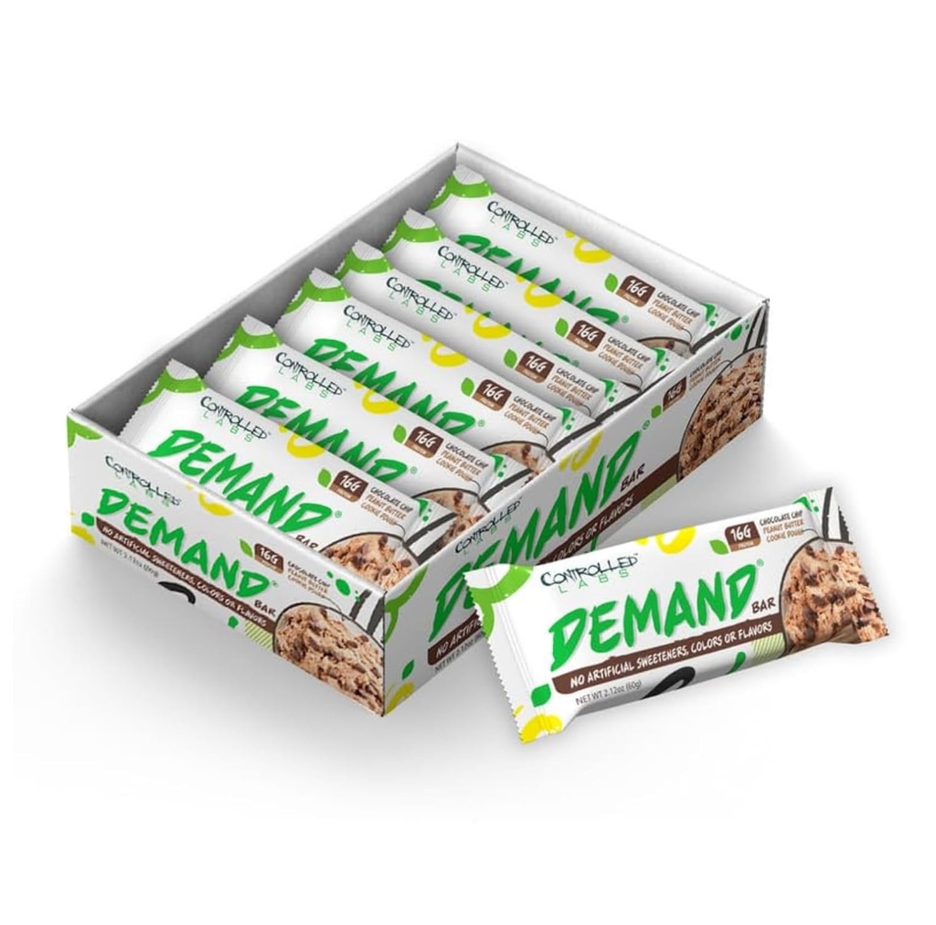 Kontrollerade Labs Demand Protein Bars - 12 pack - 16g Protein per servering, naturlig, högprotein/Low-Carb Bar, 2,12 oz (Chocolate Chip/Peanut Butter/Cookie Dough)