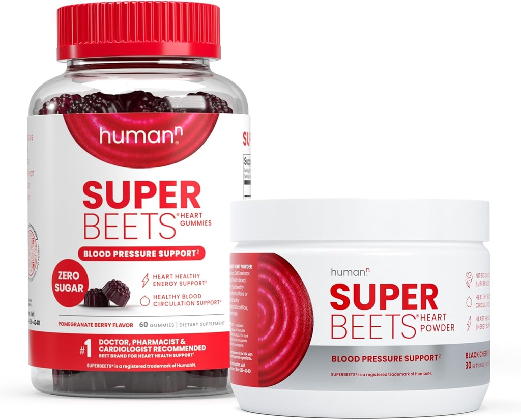Humann SuperBeets Heart Gummies Nolla sokeria ja musta kirsikka jauhe