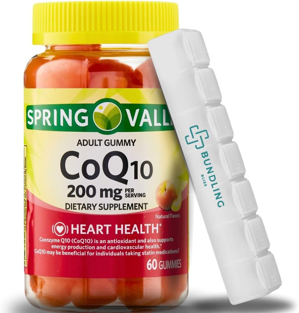 Spring Valley CoQ10 200mg Gummies, kosttillskott, 60 greve 7 Day Pill Organizer Inkluderad - 1 Pack