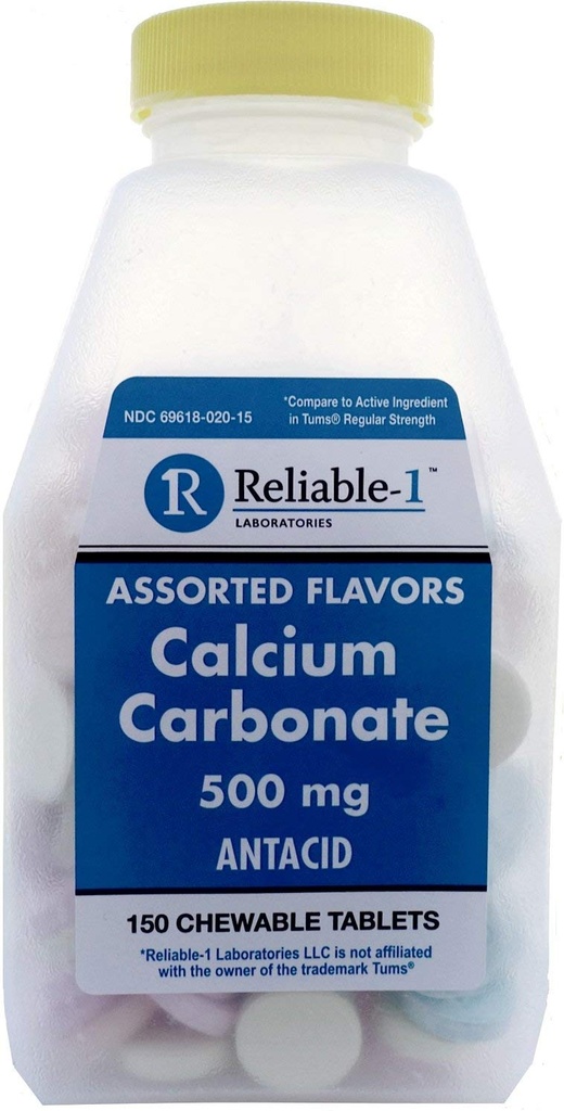 Calcium 500 mg Generial for Tums Assorted Fruit Flavored Purutabletti Säännöllinen vahvuus Antasidit happo ruoansulatushäiriöt, närästys, hapan maha 150 purutablettia per 4 purutablettia