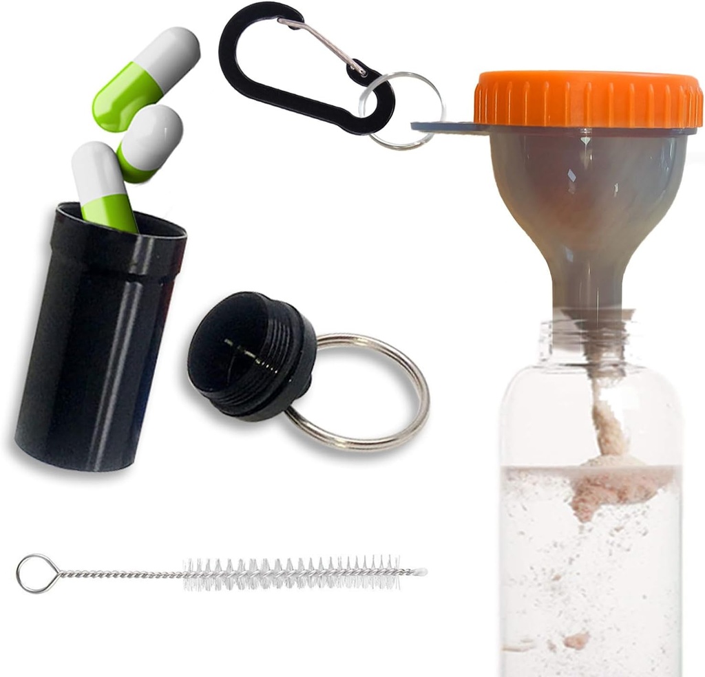 Proteiini Funnel Set Travel Protein Powder Container 1 Carabiner 1 Harja ja 1 Mini tasku pillerilaatikko Vahvistettu estämään Spills Kuntosali Pre-Workout täydentää Orange Powder Funnels
