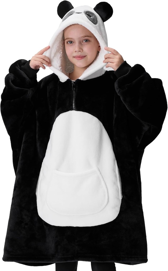 Giggling Getup yllään Blanket Hoodie tytöille ja pojat Sherpa Fleece Hooded Blanket Sweatspaita Lämmin Kodikas Sherpa Pue Ylimitattu Hoodie jättiläisen tasku & hihat lapsille Panda