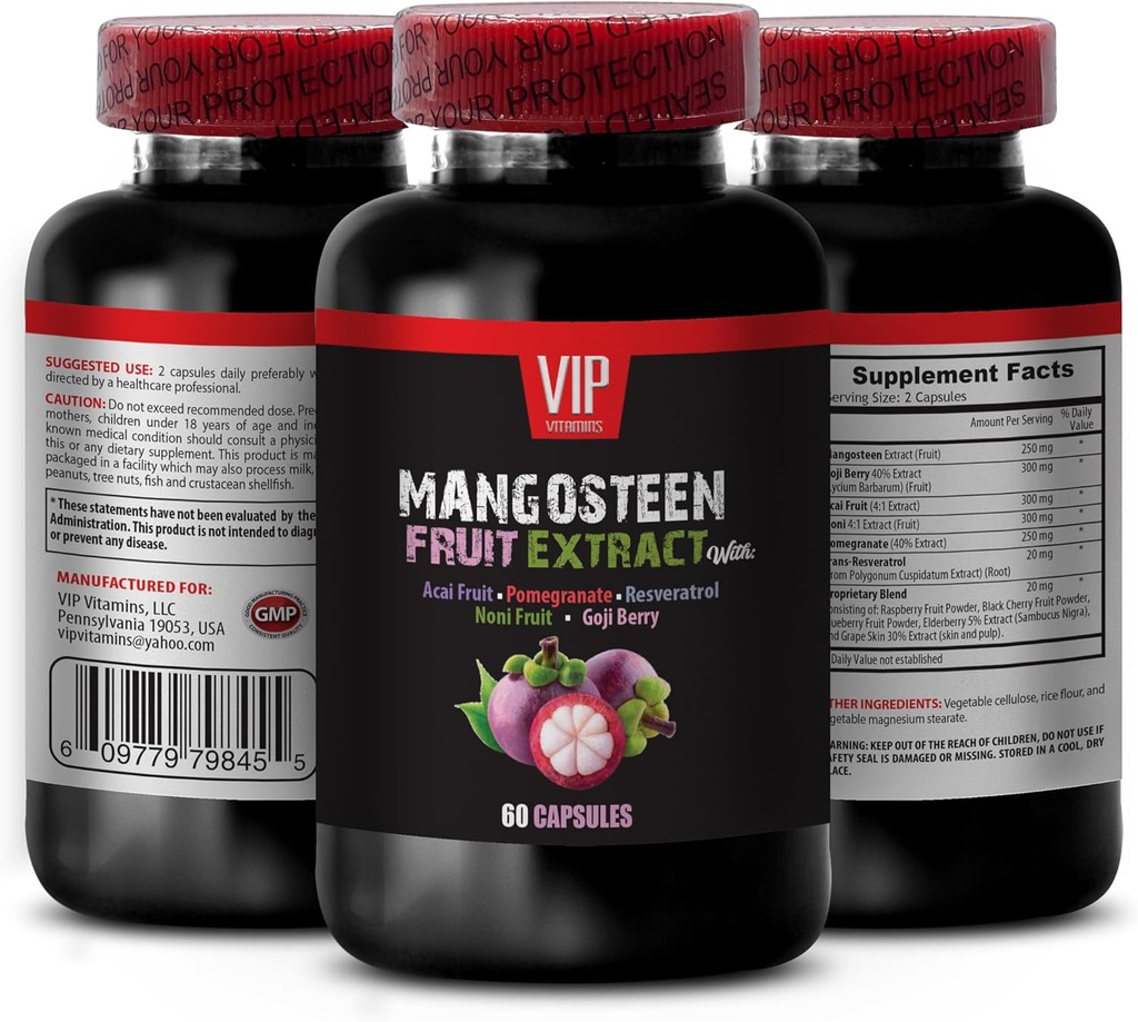 hjärn- och minneskraftökning - MANGOSTEEN FRUIT EXTRACT WITH ACAI FRUIT, POMEGRANATE, RESVERATROL, NONI FRUIT, GOJI BERRY, Mangosteen kosttillskott, antioxidanter kosttillskott för kvinnor, 1 flaska 60 Caps