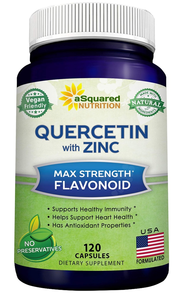 aSquarted Nutrition Quercetin 1000 mg kanssa Sinkki täydentää - 120 kapselia - Quercetin Dihydraatti Black Elderberry & Sinkki - Max Strength Powder Complex pillereitä auttaa parantamaan immuunivastetta