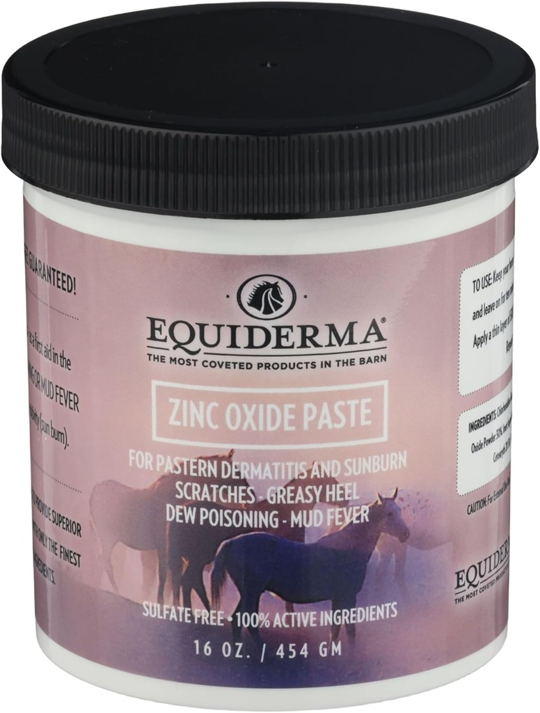 Equiderma Zink Oxide Paste för hästar, 16 oz | Behandling för Pastern Dermatit, repor och solbränna | Skyddande vattenresistent barriär & UV sköld | Equine hudbehandling