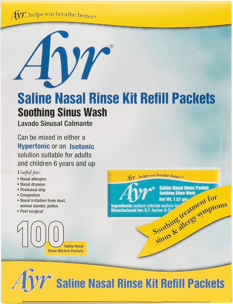 Ayr Saline Nasal huuhtelupakkaukset täyttöpakkaukset, 100 Count Packets (paketti 2)
