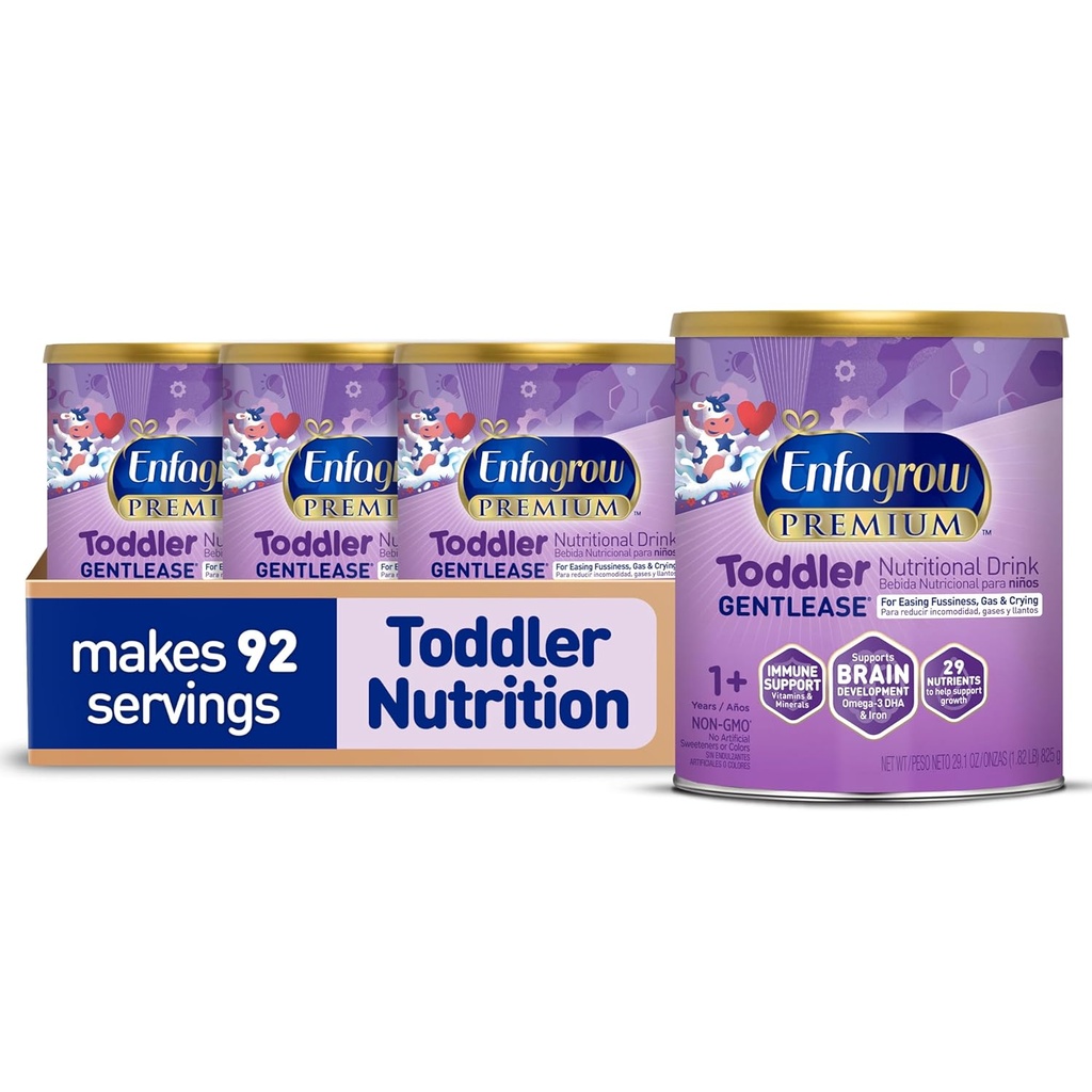 Enfagrow PREMIUM Gentlease Toddler Nutritional Drink, Made with Real Milk, Suunniteltu lievittämään Fussiness, Gas & Crying, Ravinteet kasvu & Immuuneja, Powder Can, 29.1 Oz (paketti 4)