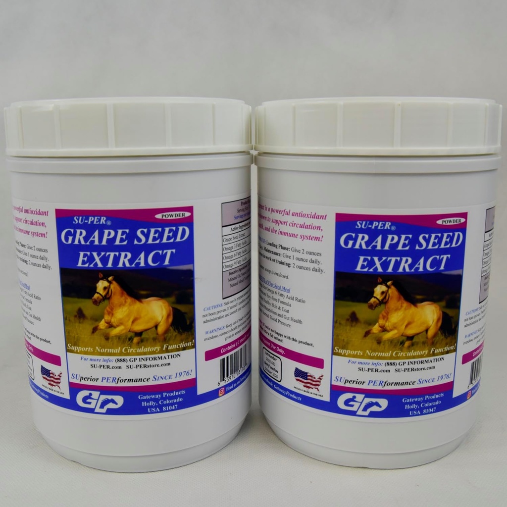SU-PER Grape Seed Extract Horse Antioxidant - Equine Antioxidant Supplement for Performance Horses - Stöder Circulation Respiratory Health & Immune System - 2,5 pund, (2 Pack)