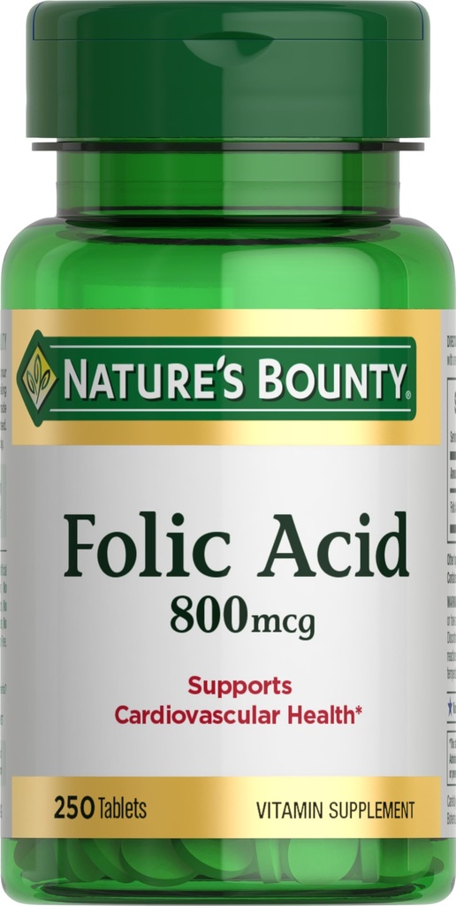 Nature's Bounty Folic Acid Supplement, tukee kardiovaskulaarisia terveys, 800mcg, 250 tablettia