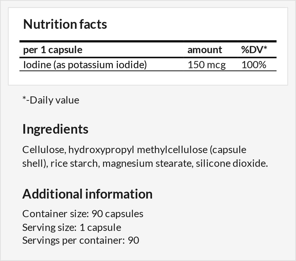 Kalium Iodide 150 mikrog per kapseli - 90 vegan kapselia - 3 kuukauden toimitus - Optimal Gland toiminto ja energia aineenvaihdunta - ruokavalio täydentää Apollo's Hegemony