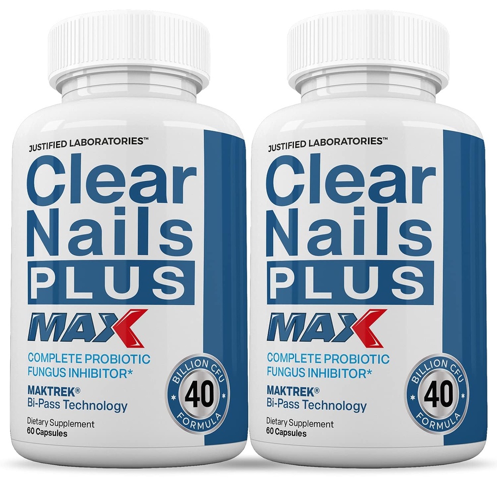 Justified Laboratories (2 Pack) Clear Nails Plus Max Pills 40 miljarder CFU Probiotic stöder starkt hälsosamt hår hud naglar 120 kapslar