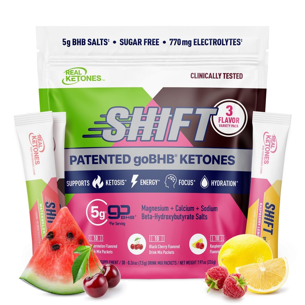 Real Ketones BHB Exogenic Ketones Drink Mix Packets Keto Electrolytes Powder Packets Ei sokeria 4 Main Fasting Electrolytes Plus Hydrating Patented Keto BHB - 30 Count Variety Pack