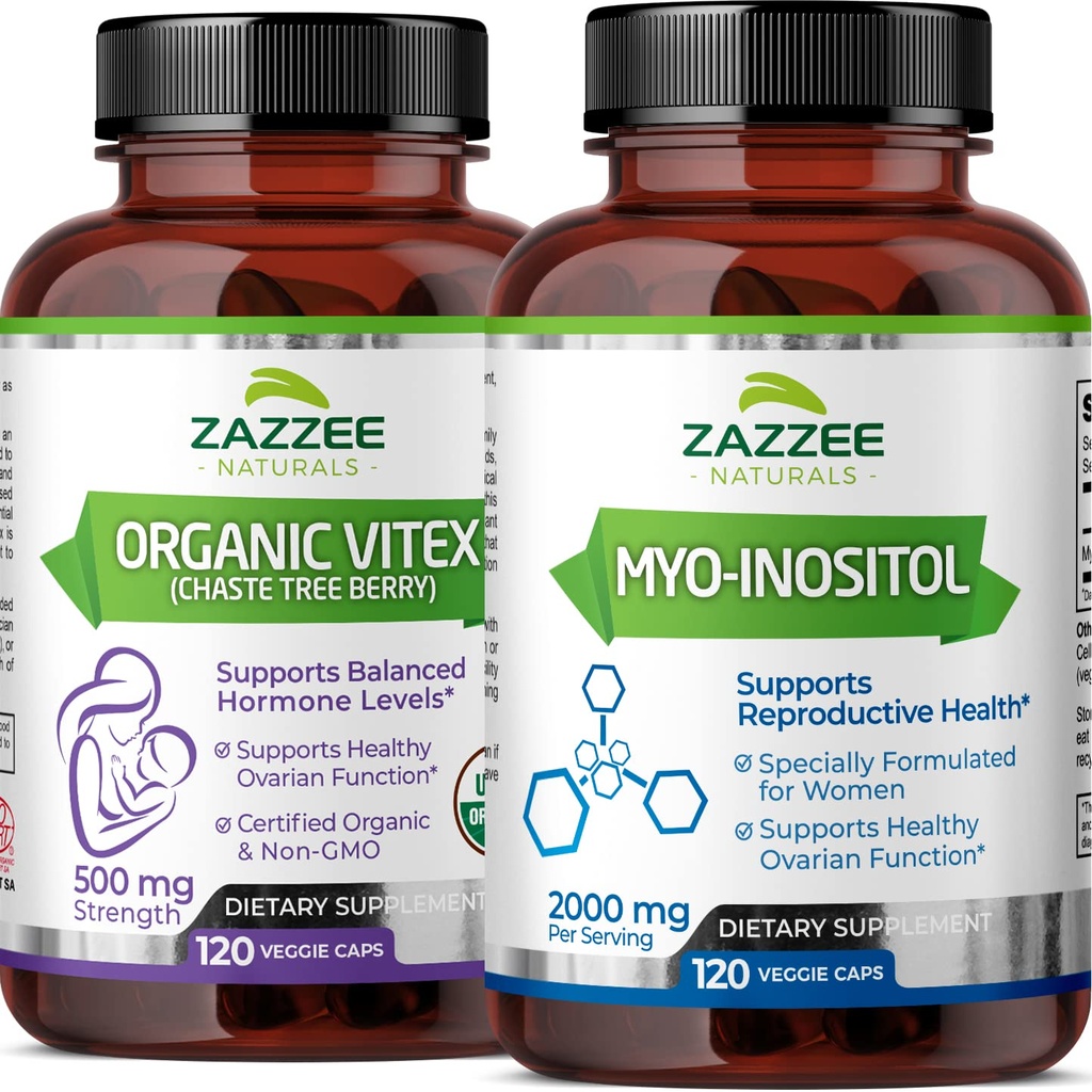 Zazzee Myo-Inositol Capsules och USDA Organic Vitex Capsules, Vegan, Non-GMO och All-Natural