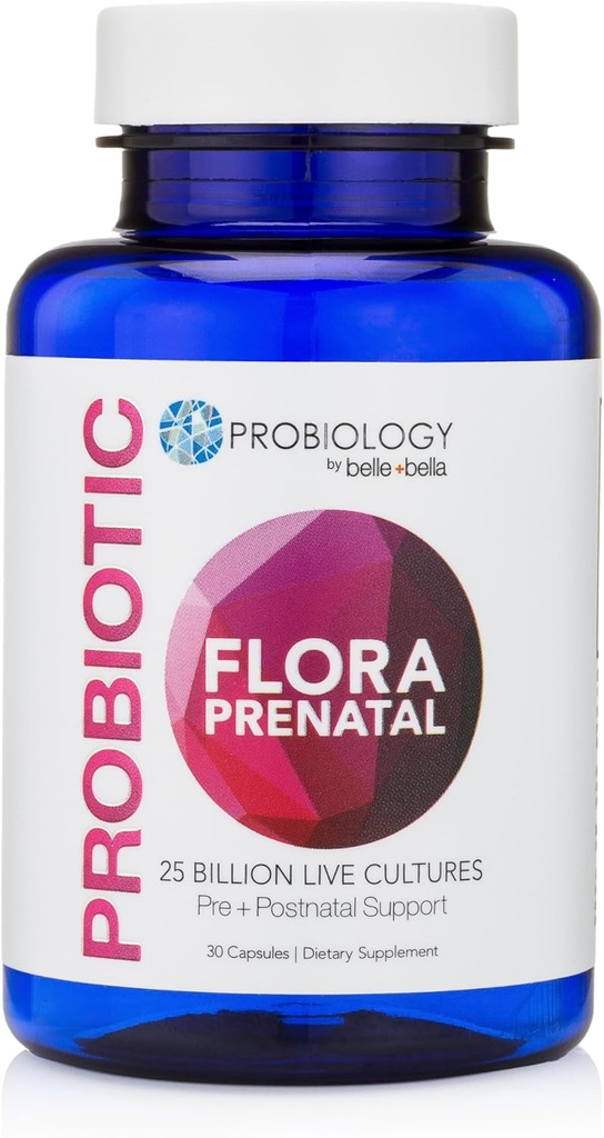 belle+bella Probiologia Flora Prenatal Capsules - Dual Action Probiotic & Prebiotic Supplement with Folic Acid for Prenatal & postnatal women - Non-GMO, Vegan & Gluten Free - 30 Caps