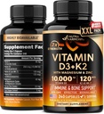 D3-vitamiinia K2 - D3-vitamiinia 10000 iu & K2 MK-7 120 mikrog - Immuuni- ja mielialatuki, luun ja hampaiden terveys - magnesiumia, sinkkiä ja C-vitamiinia & B12 - Erittäin biologisesti saatavilla - Valmistettu Yhdysvalloissa, 240 kapselia