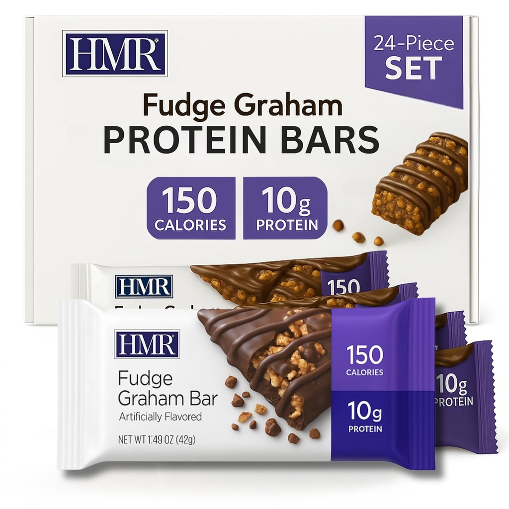 HMR Fudge Graham Protein Bar | Näringsrik Snack för att stödja viktunderhåll | Låg kaloriöknen | 10g Protein | 24 greve