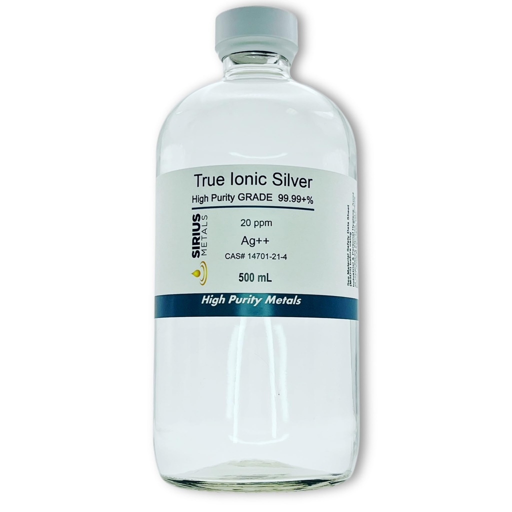 True Free Ionic Silver - 20 ppm: 500ml i Clear Glass Bottle