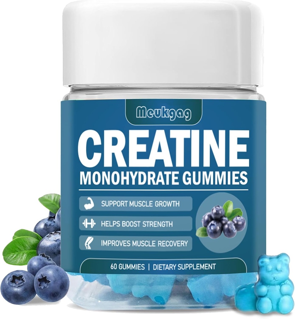 Kreatinmonohydrat Gummies för män och kvinnor, Chewables Creatine Monohydrate för muskelstyrka, muskelbyggare, energiboost, pre-workout gummies (60 greve) - Blueberry smak
